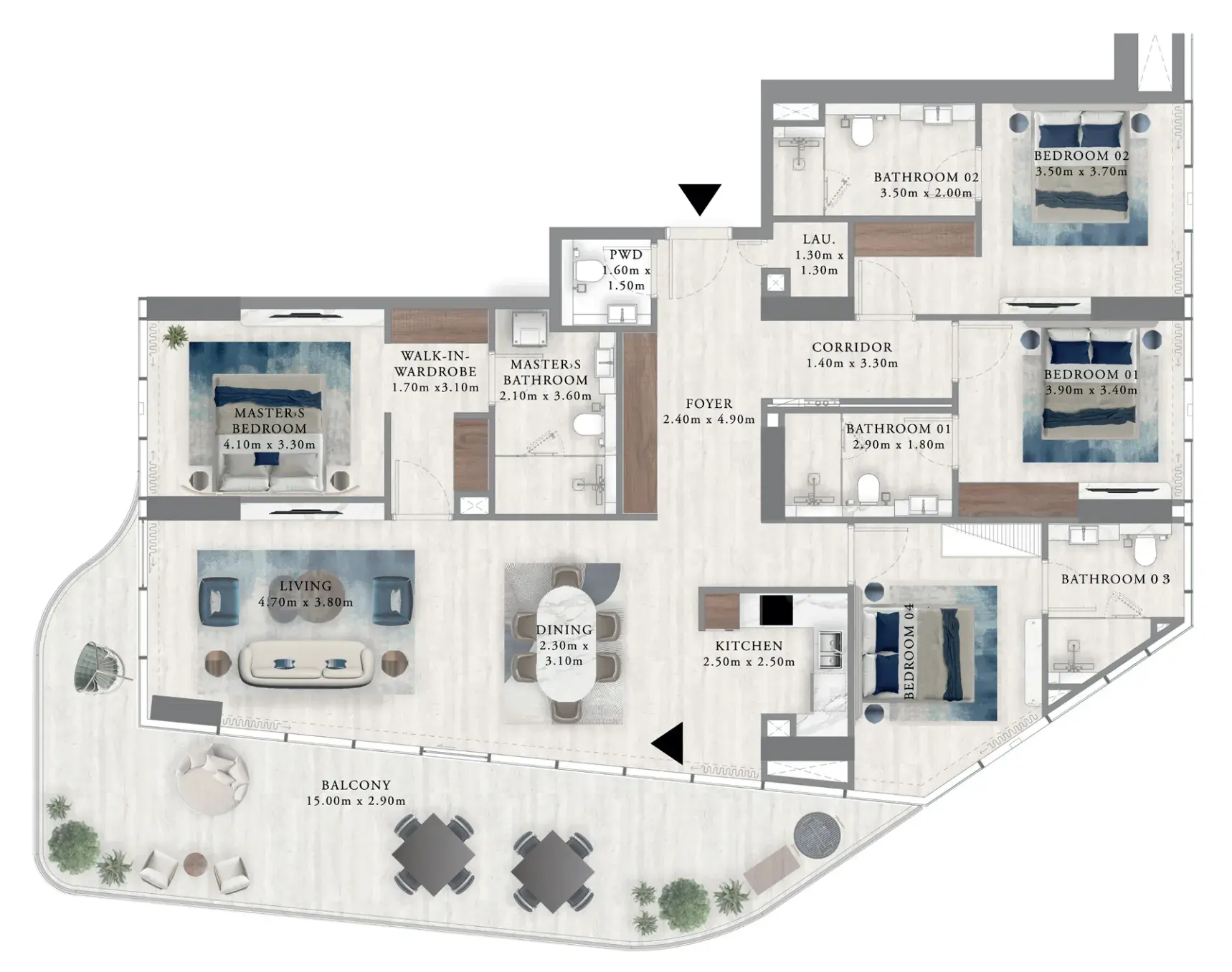 4 Bedrooms apartments - Royal Yacht Club Residence floor plan