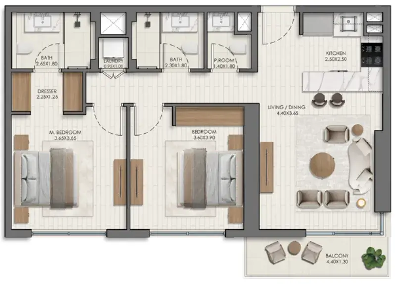 2 Bedrooms apartments - Belmont floor plan