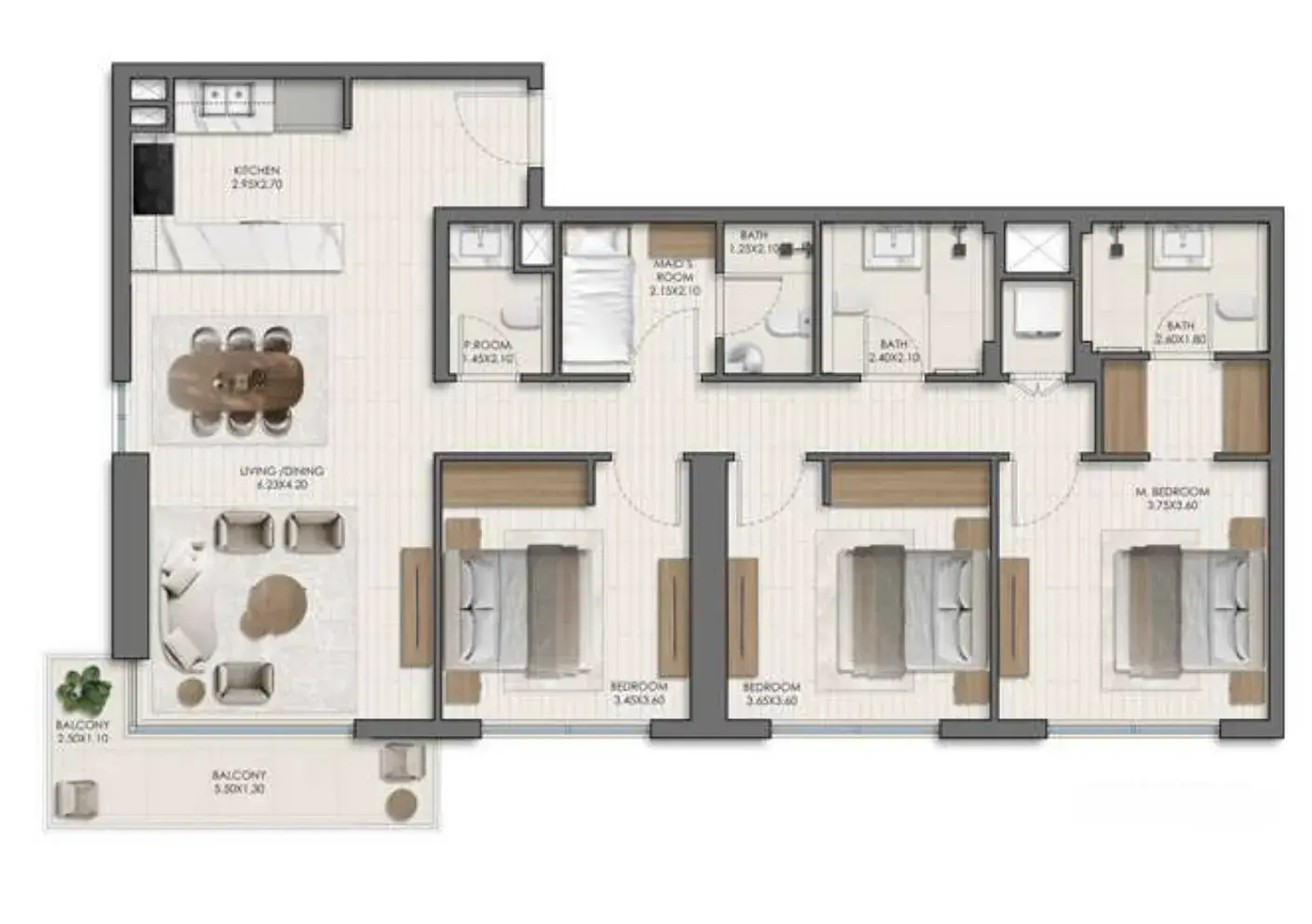 3.5 bedrooms apartments - Belmont floor plan