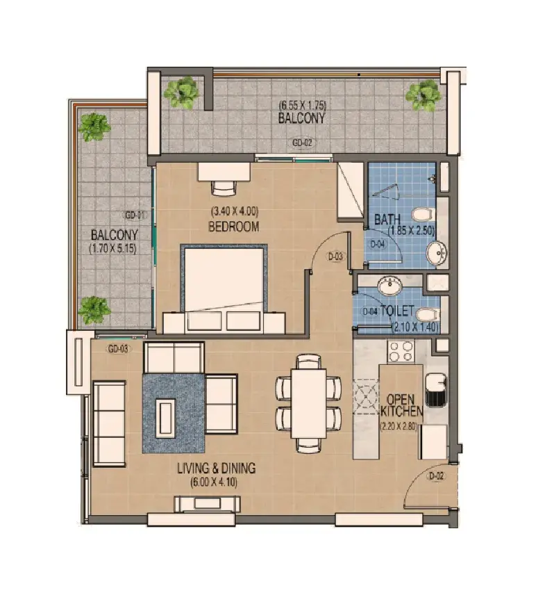 1 Bedroom apartments - Triana Residences floor plan