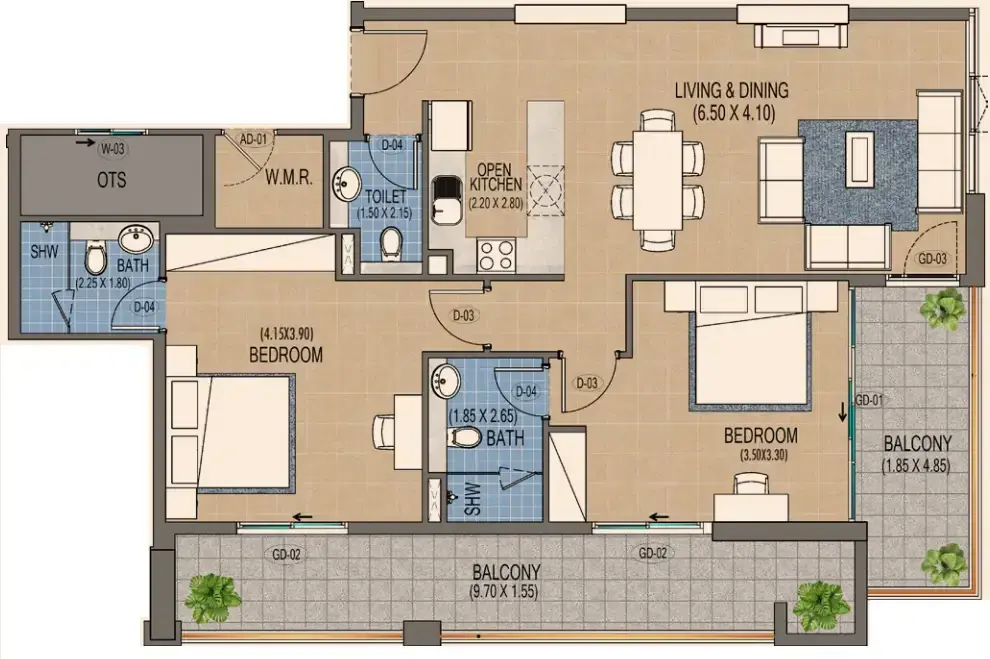 2 Bedrooms apartments - Triana Residences floor plan