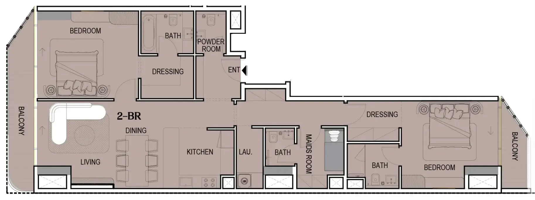 2 Bedrooms apartments - Tresora by Wadan floor plan
