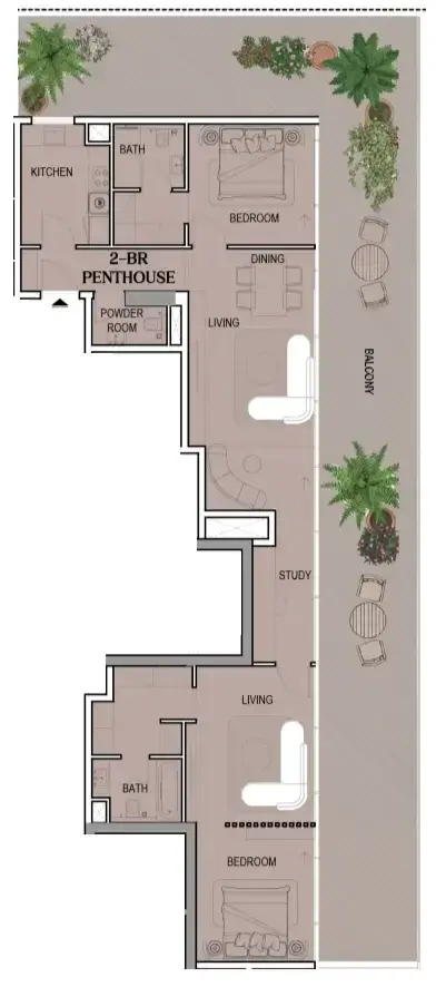 2 Bedrooms penthouse - Tresora by Wadan floor plan