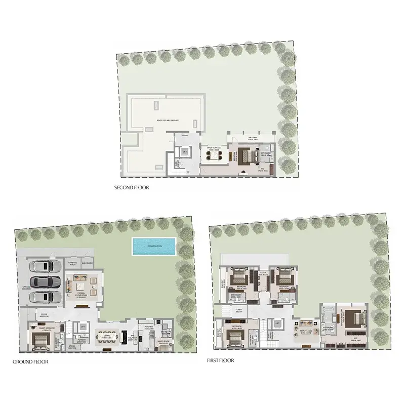 6 Bedrooms villa - The Grove at Sobha Sanctuary floor plan