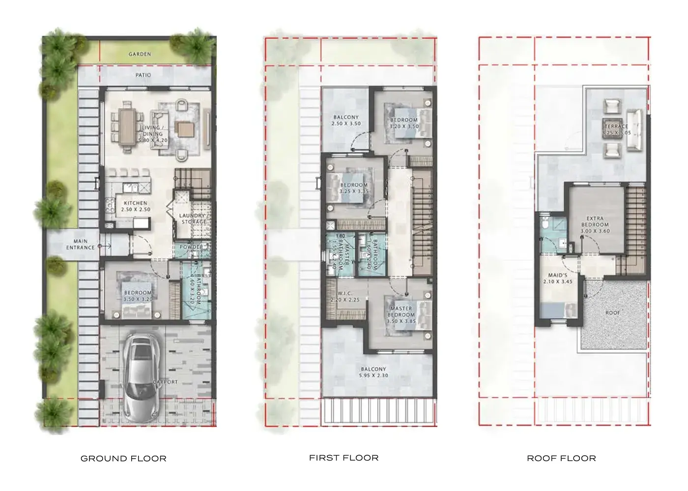 5 Bedrooms townhouse - Damac Hills - Ivory floor plan
