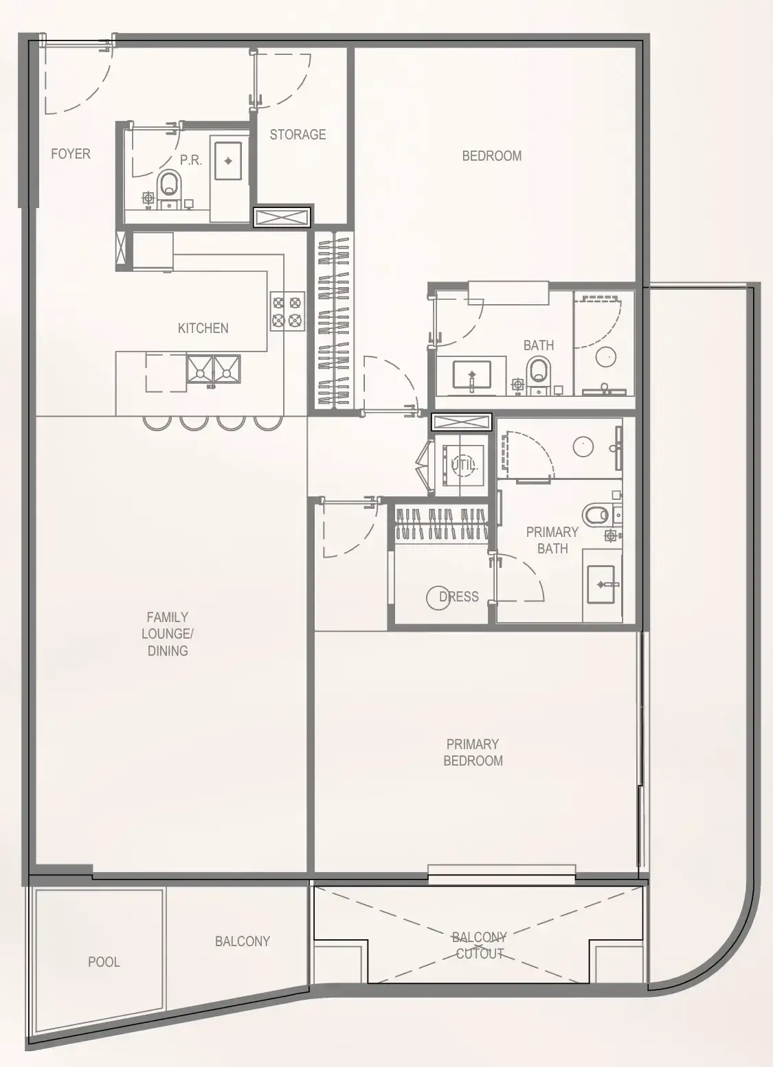 2 Bedrooms apartments - Bayview Boulevard floor plan