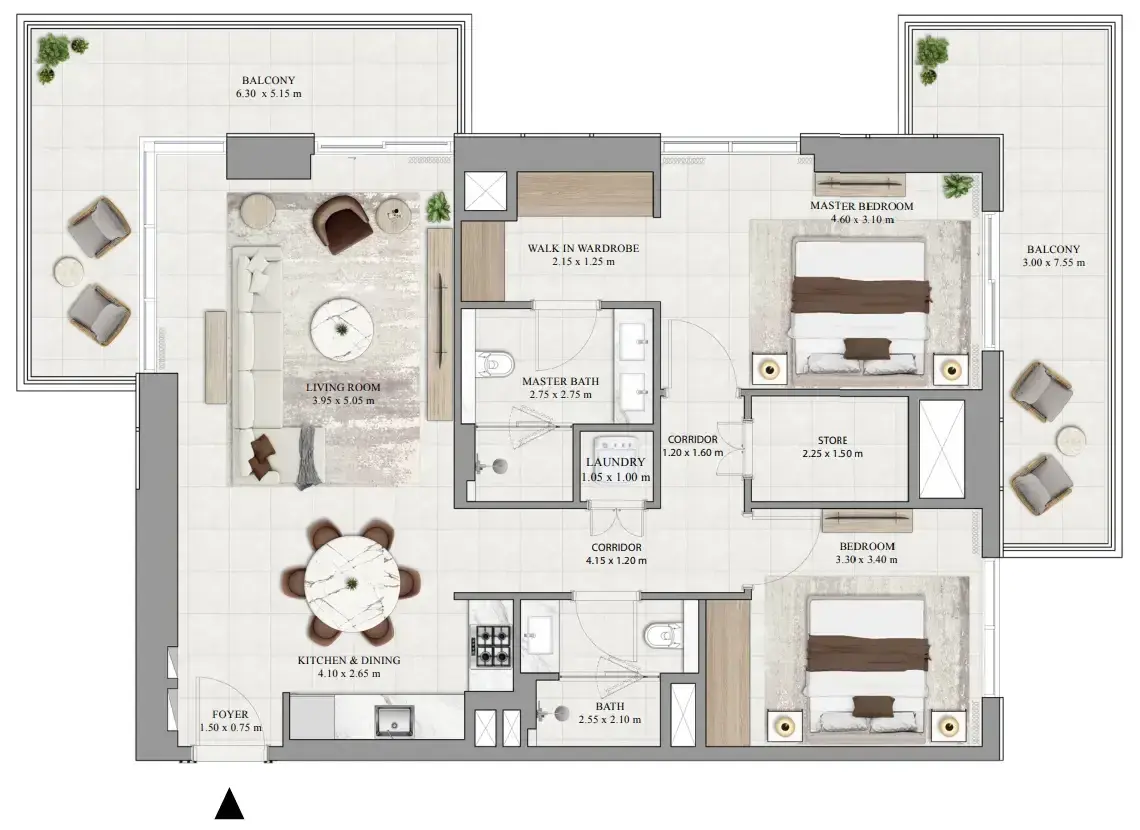 2 Bedrooms apartments - Greencrest floor plan