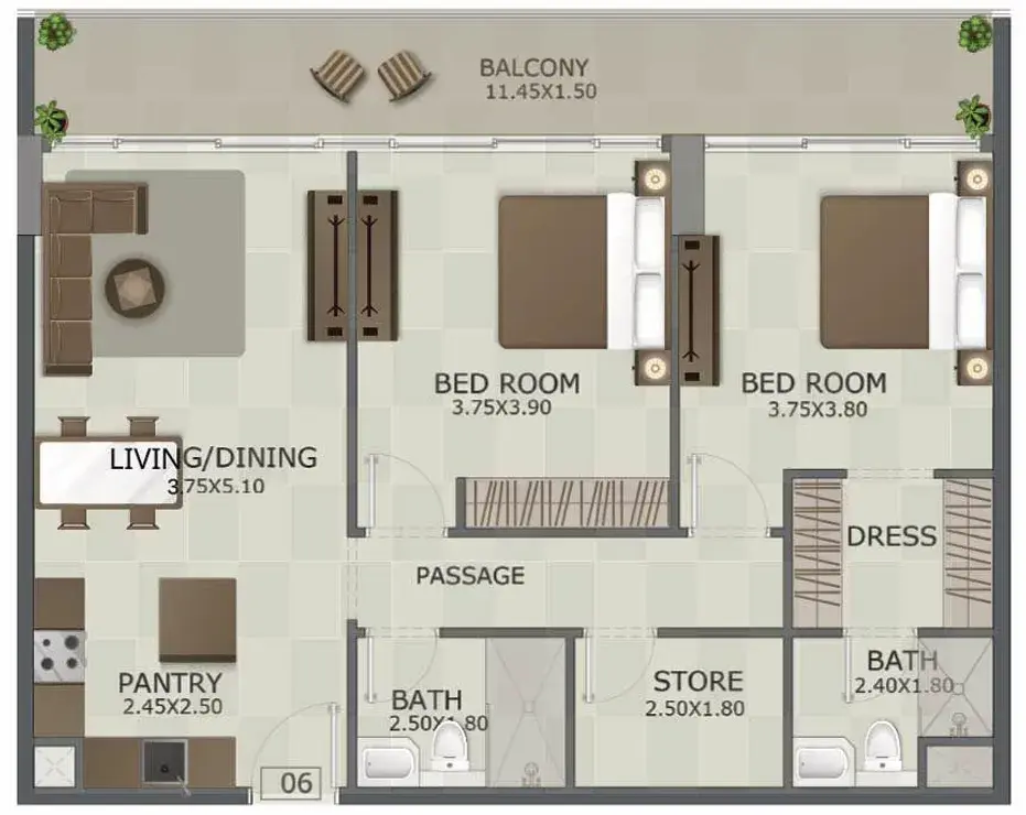 2 Bedrooms apartments - Regal Crest floor plan