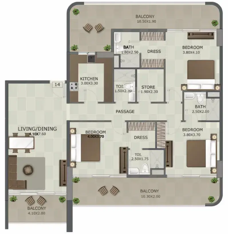 3 Bedrooms apartments - Regal Crest floor plan
