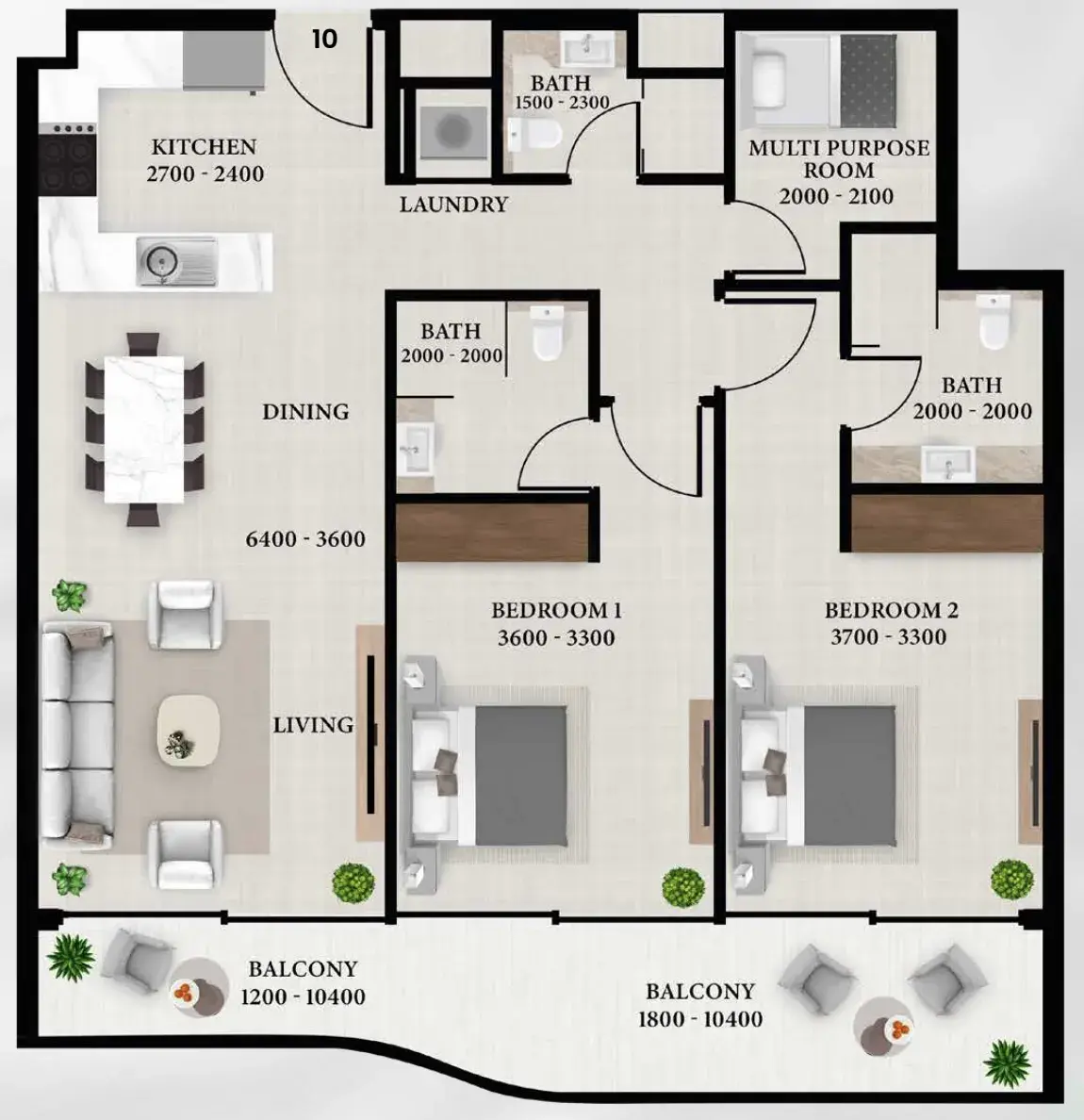2.5 bedrooms apartments - Avion Residence floor plan